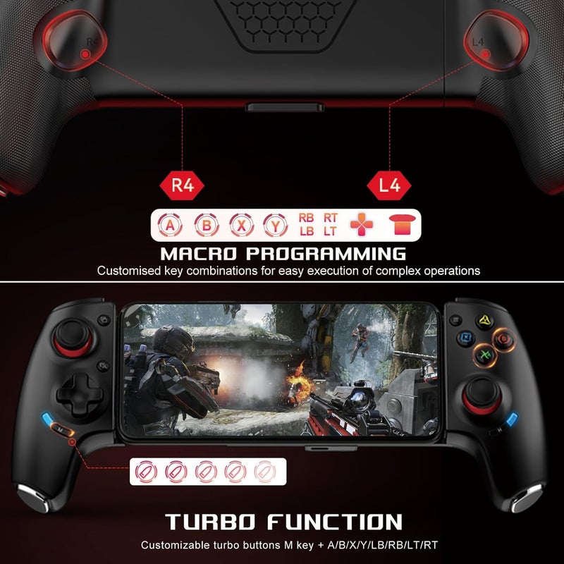 arVin Wireless Gaming Controller for iPhone/Android/PC/Switch, Bluetooth Phone Gamepad for PS Remote Play, Xbox Cloud, Steam Link, MFi Arcade Games -with Hall Joysticks/Hall Trigger/Turbo/Back Key - Image 3